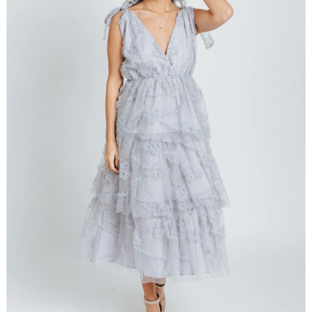Chiffon midi dress in dusty blue